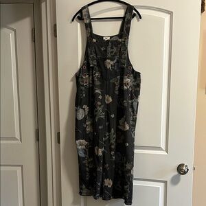 Easel Charcoal Gray Floral Overalls